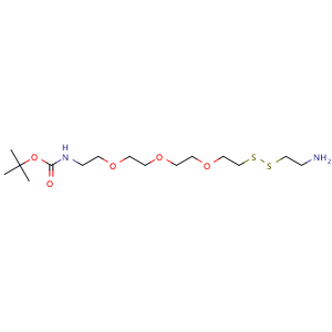 Chemical structure of AMINO-ETHYL-SS-PEG3-NHBOC , CAS 2144777-87-5, AChemBlock Y231801