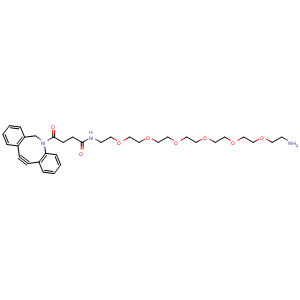 Chemical structure of DBCO-PEG6-amine , CAS 2353409-98-8, AChemBlock Y231835