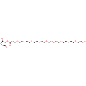 Chemical structure of 4,7,10,13,16,19,22,25,28,31-Decaoxadotriacontanoic acid, 2,5-dioxo-1-pyrrolidinyl ester , CAS 2490419-63-9, AChemBlock Y231860
