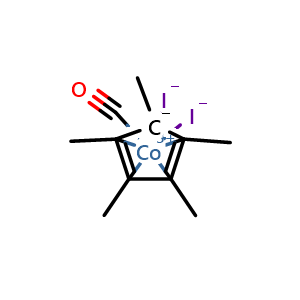 Chemical structure of Carbonyldiiodo[(1,2,3,4,5-η)-1,2,3,4,5-pentamethyl-2,4-cyclopentadien-1-yl]-,cobalt , CAS 35886-64-7, AChemBlock Y231931