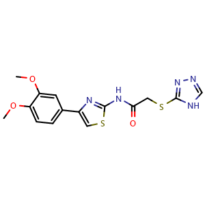 Chemical structure of 2-((4H-1,2,4-Triazol-3-yl)thio)-N-(4-(3,4-dimethoxyphenyl)thiazol-2-yl)acetamide , CAS 455310-36-8, AChemBlock Y231946