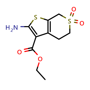 Chemical structure of Ethyl 2-amino-6,6-dioxo-4h,5h,7h-6λ6-thieno[2,3-c]thiopyran-3-carboxylate , CAS 474843-59-9, AChemBlock Y231950