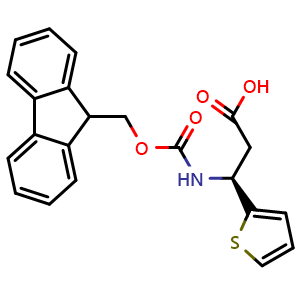 Chemical structure of (βS)-β-[[(9H-Fluoren-9-ylmethoxy)carbonyl]amino]-2-thiophenepropanoic acid , CAS 507472-08-4, AChemBlock Y231953