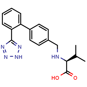 Chemical structure of (S)-2-(((2'-(2H-Tetrazol-5-yl)-[1,1'-biphenyl]-4-yl)methyl)amino)-3-methylbutanoic acid , CAS 676129-92-3, AChemBlock Y231981