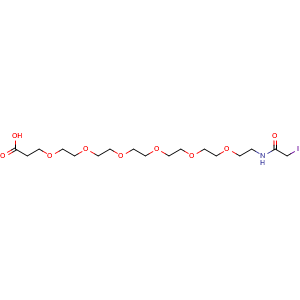 Chemical structure of 1-iodo-2-oxo-6,9,12,15,18,21-hexaoxa-3-azatetracosan-24-oic acid , AChemBlock Y232079