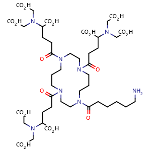 Chemical structure of 2,2',2'',2''',2'''',2'''''-(((11-(6-aminohexanoyl)-1,4,8,11-tetraazacyclotetradecane-1,4,8-triyl)tris(1-carboxy-4-oxobutane-4,1-diyl))tris(azanetriyl))hexaacetic acid , AChemBlock Y232105