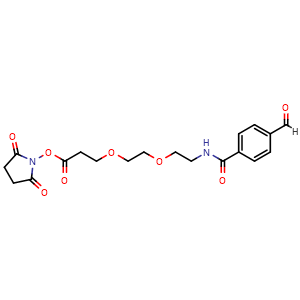 Chemical structure of 2,5-dioxopyrrolidin-1-yl 3-(2-(2-(4-formylbenzamido)ethoxy)ethoxy)propanoate , CAS 1807521-07-8, AChemBlock Y232115
