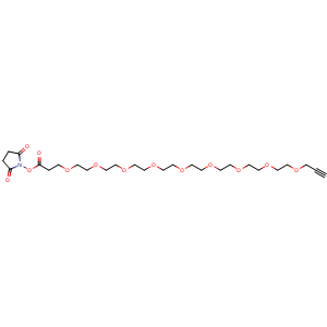Chemical structure of Propargyl-PEG8-C2-CONHS ester , CAS 2807436-52-6, AChemBlock Y232358