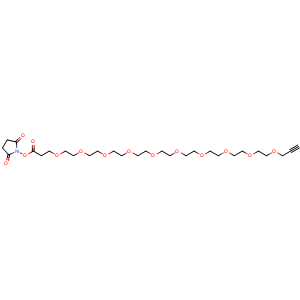 Chemical structure of Propargyl-PEG9-C2-CONHS ester , CAS 2808212-00-0, AChemBlock Y232365