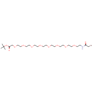 Chemical structure of tert-butyl 1-bromo-2-oxo-6,9,12,15,18,21,24,27-octaoxa-3-azanonacosan-29-oate , AChemBlock Y232400