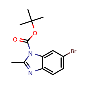 Chemical structure of tert-Butyl 6-bromo-2-methyl-1H-benzo[d]imidazole-1-carboxylate , CAS 1021919-21-0, AChemBlock Y232838
