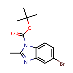 Chemical structure of tert-Butyl 5-bromo-2-methyl-1H-benzo[d]imidazole-1-carboxylate , CAS 1038392-63-0, AChemBlock Y232844