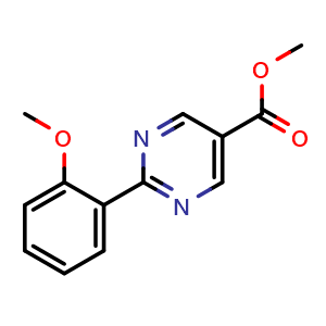 Chemical structure of Methyl 2-(2-methoxyphenyl)pyrimidine-5-carboxylate , CAS 1068977-10-5, AChemBlock Y232850