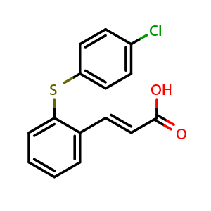 Chemical structure of (E)-3-(2-((4-chlorophenyl)thio)phenyl)acrylic acid , CAS 1075741-75-1, AChemBlock Y232854