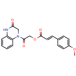 Chemical structure of 2-Oxo-2-(3-oxo-3,4-dihydroquinoxalin-1(2H)-yl)ethyl (E)-3-(4-methoxyphenyl)acrylate , CAS 1164471-66-2, AChemBlock Y232874