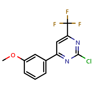 Chemical structure of 2-Chloro-4-(3-methoxyphenyl)-6-(trifluoromethyl)pyrimidine , CAS 1226394-72-4, AChemBlock Y232902