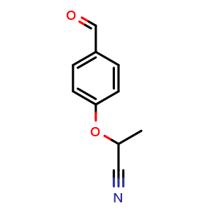 Chemical structure of 2-(4-Formylphenoxy)propanenitrile , CAS 1247474-36-7, AChemBlock Y232915