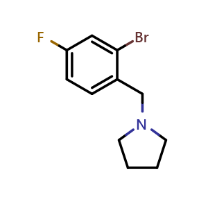Chemical structure of 1-(2-Bromo-4-fluorobenzyl)pyrrolidine , CAS 1247703-04-3, AChemBlock Y232916