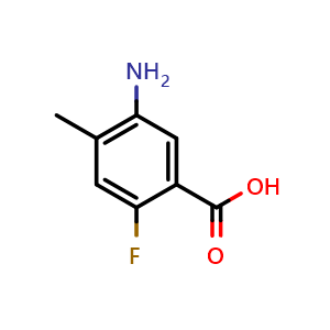 Chemical structure of 5-Amino-2-fluoro-4-methylbenzoic acid , CAS 1263277-38-8, AChemBlock Y232927