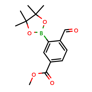 Chemical structure of Methyl 4-formyl-3-(4,4,5,5-tetramethyl-1,3,2-dioxaborolan-2-yl)benzoate , CAS 1349171-53-4, AChemBlock Y232948