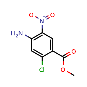 Chemical structure of 4-Amino-2-chloro-5-nitro-benzoic acid methyl ester , CAS 1616257-07-8, AChemBlock Y233003