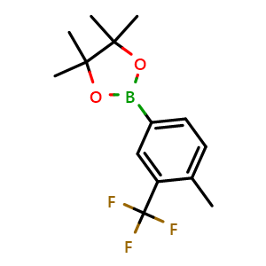 Chemical structure of 4,4,5,5-Tetramethyl-2-(4-methyl-3-(trifluoromethyl)phenyl)-1,3,2-dioxaborolane , CAS 1693768-83-0, AChemBlock Y233011