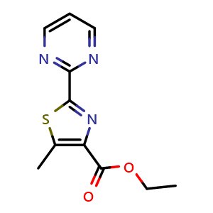 Chemical structure of Ethyl 5-methyl-2-(pyrimidin-2-yl)thiazole-4-carboxylate , CAS 1774639-51-8, AChemBlock Y233019