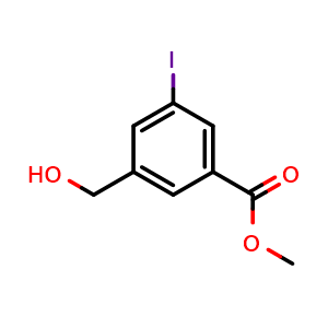 Chemical structure of Methyl 3-(hydroxymethyl)-5-iodobenzoate , CAS 177734-81-5, AChemBlock Y233023