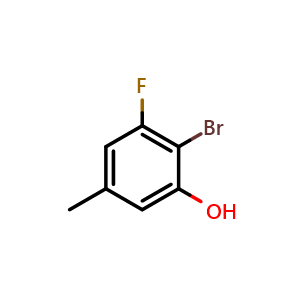 Chemical structure of 2-Bromo-3-fluoro-5-methylphenol , CAS 1782495-05-9, AChemBlock Y233029