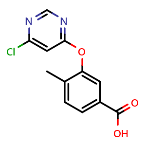 Chemical structure of 3-((6-Chloropyrimidin-4-yl)oxy)-4-methylbenzoic acid , CAS 1796584-58-1, AChemBlock Y233033