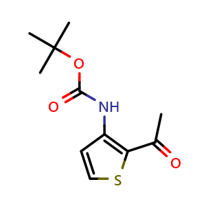 Chemical structure of tert-Butyl (2-acetylthiophen-3-yl)carbamate , CAS 183677-51-2, AChemBlock Y233060