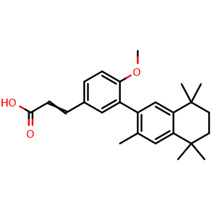 Chemical structure of 3-(4-Methoxy-3-(3,5,5,8,8-pentamethyl-5,6,7,8-tetrahydronaphthalen-2-yl)phenyl)acrylic acid , CAS 196961-44-1, AChemBlock Y233081
