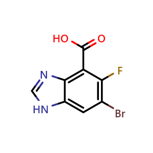 Chemical structure of 6-Bromo-5-fluoro-1H-benzo[d]imidazole-4-carboxylic acid , CAS 2092803-73-9, AChemBlock Y233093