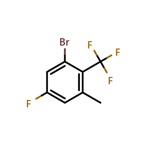 Chemical structure of 1-Bromo-5-fluoro-3-methyl-2-(trifluoromethyl)benzene , CAS 2169471-37-6, AChemBlock Y233105