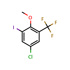 Chemical structure of 5-Chloro-1-iodo-2-methoxy-3-(trifluoromethyl)benzene , CAS 2387018-26-8, AChemBlock Y233130