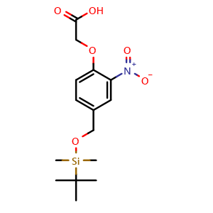 Chemical structure of 2-(4-(((tert-Butyldimethylsilyl)oxy)methyl)-2-nitrophenoxy)acetic acid , CAS 308815-83-0, AChemBlock Y233163