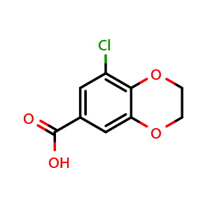 Chemical structure of 8-Chloro-2,3-dihydrobenzo[b][1,4]dioxine-6-carboxylic acid , CAS 851814-20-5, AChemBlock Y233277