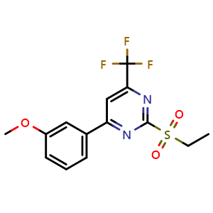 Chemical structure of 2-(Ethylsulfonyl)-4-(3-methoxyphenyl)-6-(trifluoromethyl)pyrimidine , CAS 862785-73-7, AChemBlock Y233283