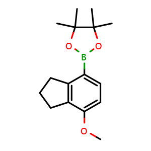Chemical structure of 2-(7-methoxy-2,3-dihydro-1H-inden-4-yl)-4,4,5,5-tetramethyl-1,3,2-dioxaborolane , AChemBlock Y233349