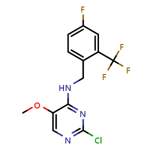Chemical structure of 2-Chloro-N-(4-fluoro-2-(trifluoromethyl)benzyl)-5-methoxypyrimidin-4-amine , AChemBlock Y233355