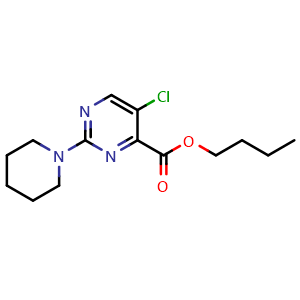 Chemical structure of Butyl 5-chloro-2-(piperidin-1-yl)pyrimidine-4-carboxylate , AChemBlock Y233373