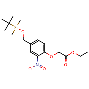 Chemical structure of Ethyl 2-(4-(((tert-butyldimethylsilyl)oxy)methyl)-2-nitrophenoxy)acetate , AChemBlock Y233380