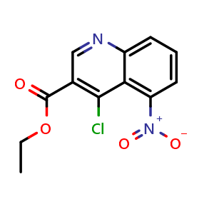 Chemical structure of Ethyl 4-chloro-5-nitroquinoline-3-carboxylate , AChemBlock Y233382