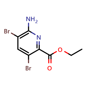 Chemical structure of Ethyl 6-amino-3,5-dibromopicolinate , AChemBlock Y233383