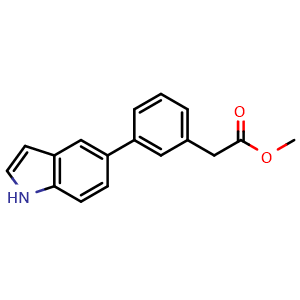 Chemical structure of Methyl 2-(3-(1H-indol-5-yl)phenyl)acetate , AChemBlock Y233390