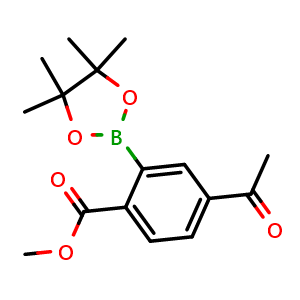 Chemical structure of Methyl 4-acetyl-2-(4,4,5,5-tetramethyl-1,3,2-dioxaborolan-2-yl)benzoate , AChemBlock Y233399