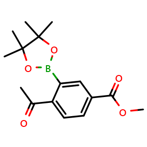 Chemical structure of Methyl 4-acetyl-3-(4,4,5,5-tetramethyl-1,3,2-dioxaborolan-2-yl)benzoate , AChemBlock Y233400