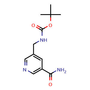 Chemical structure of tert-Butyl ((5-carbamoylpyridin-3-yl)methyl)carbamate , AChemBlock Y233406