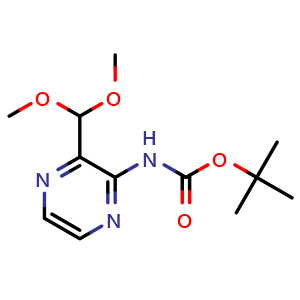 Chemical structure of tert-Butyl (3-(dimethoxymethyl)pyrazin-2-yl)carbamate , AChemBlock Y233411