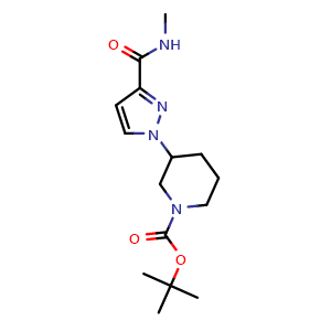 Chemical structure of tert-Butyl 3-(3-(methylcarbamoyl)-1H-pyrazol-1-yl)piperidine-1-carboxylate , AChemBlock Y233419